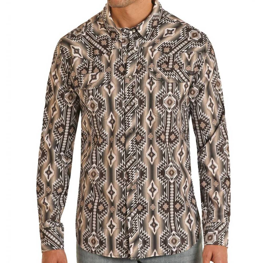 NEW PANHANDLE tek western aztec print long sleeve snap shirt in black